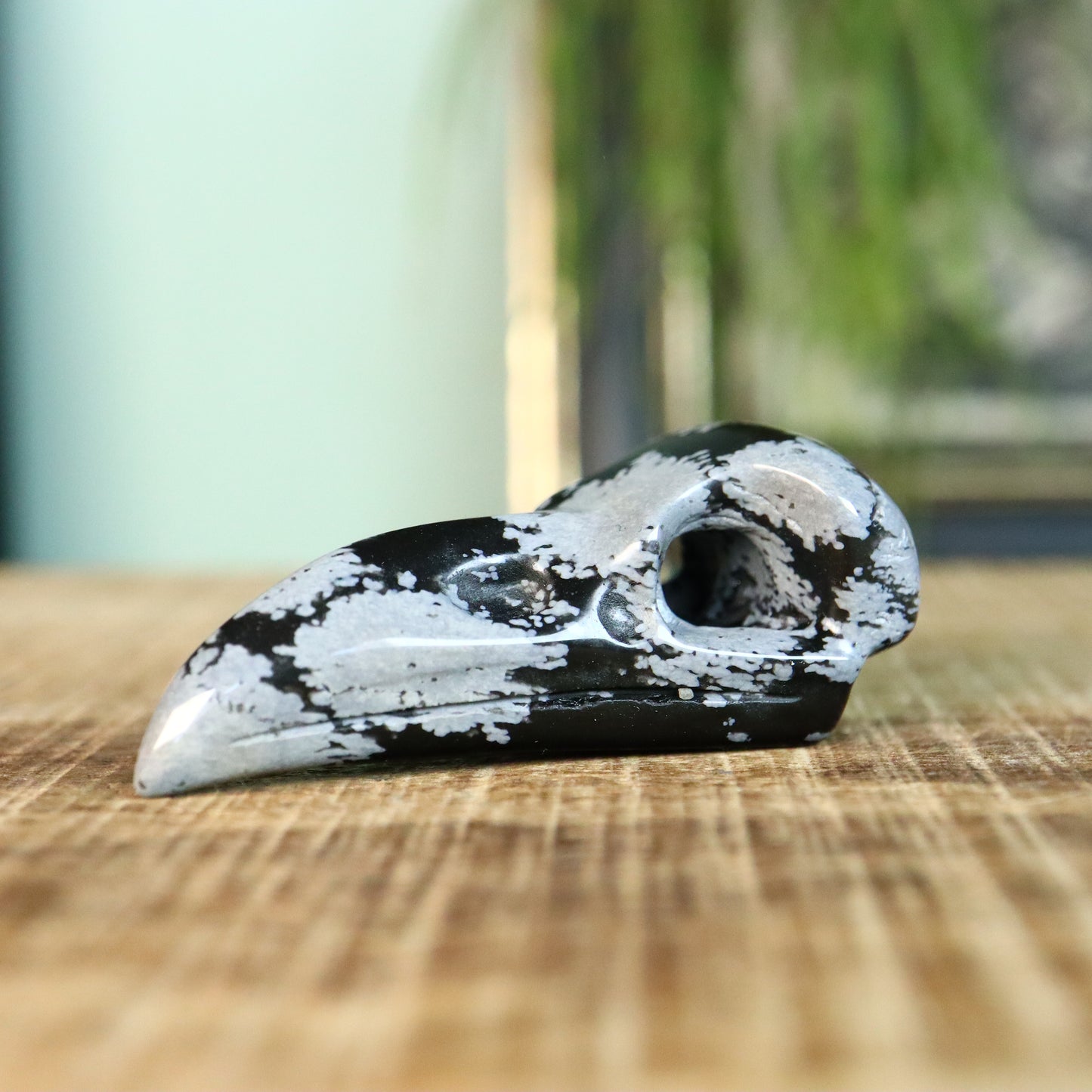 raven schedel / hanger Sneeuwvlok obsidiaan