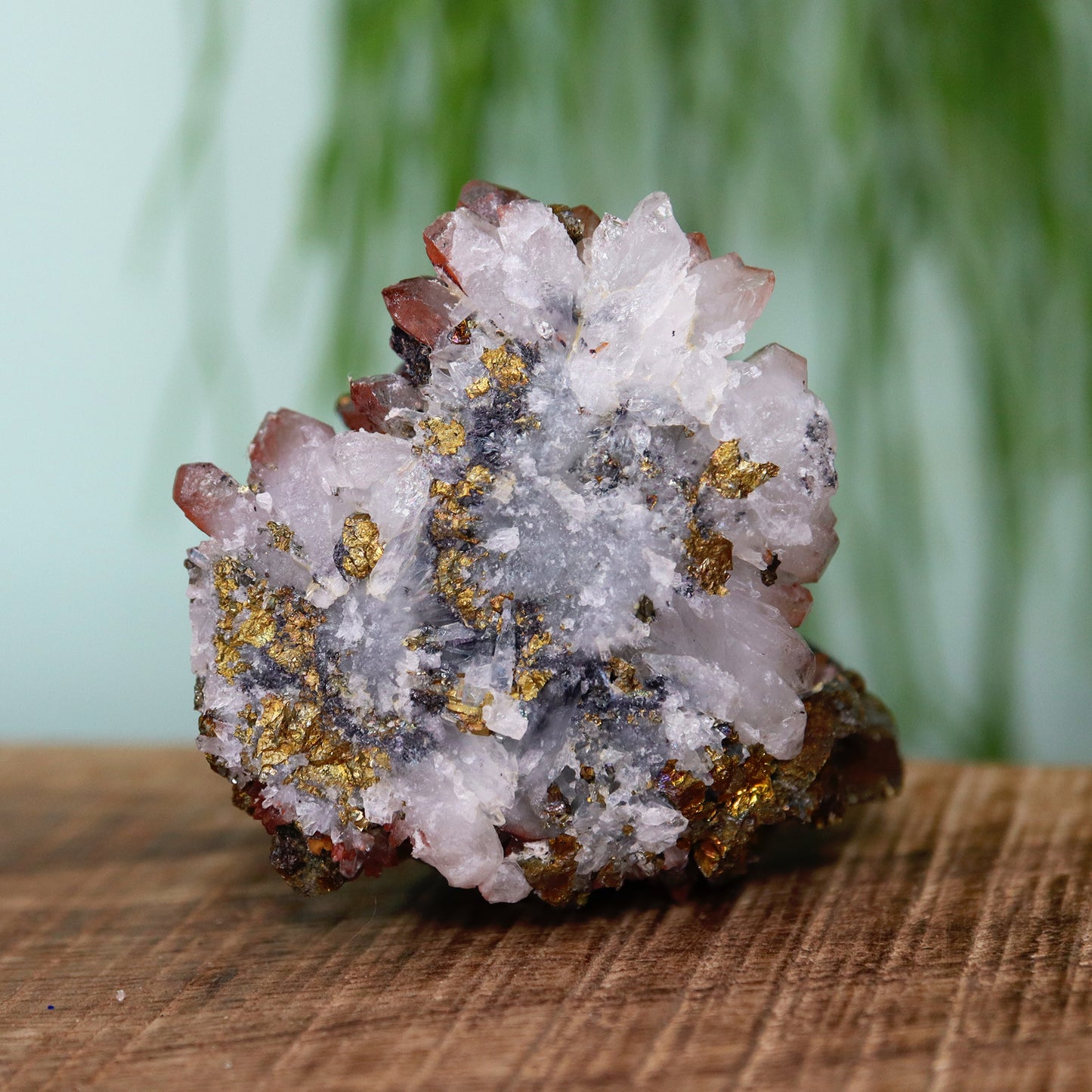 ''Rode'' kwarts cluster met pyriet