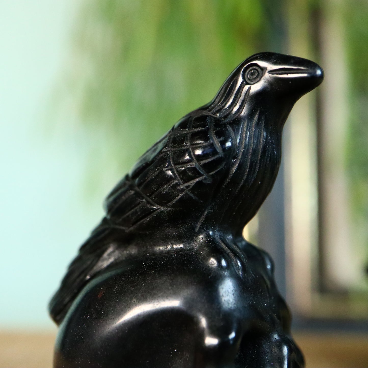Obsidiaan Raaf op schedel