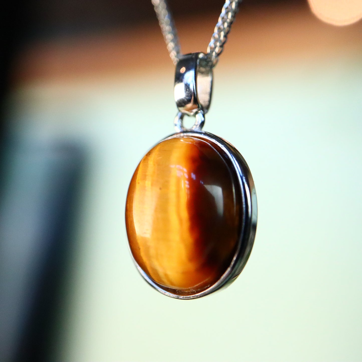 tijgeroog hanger 925 zilver