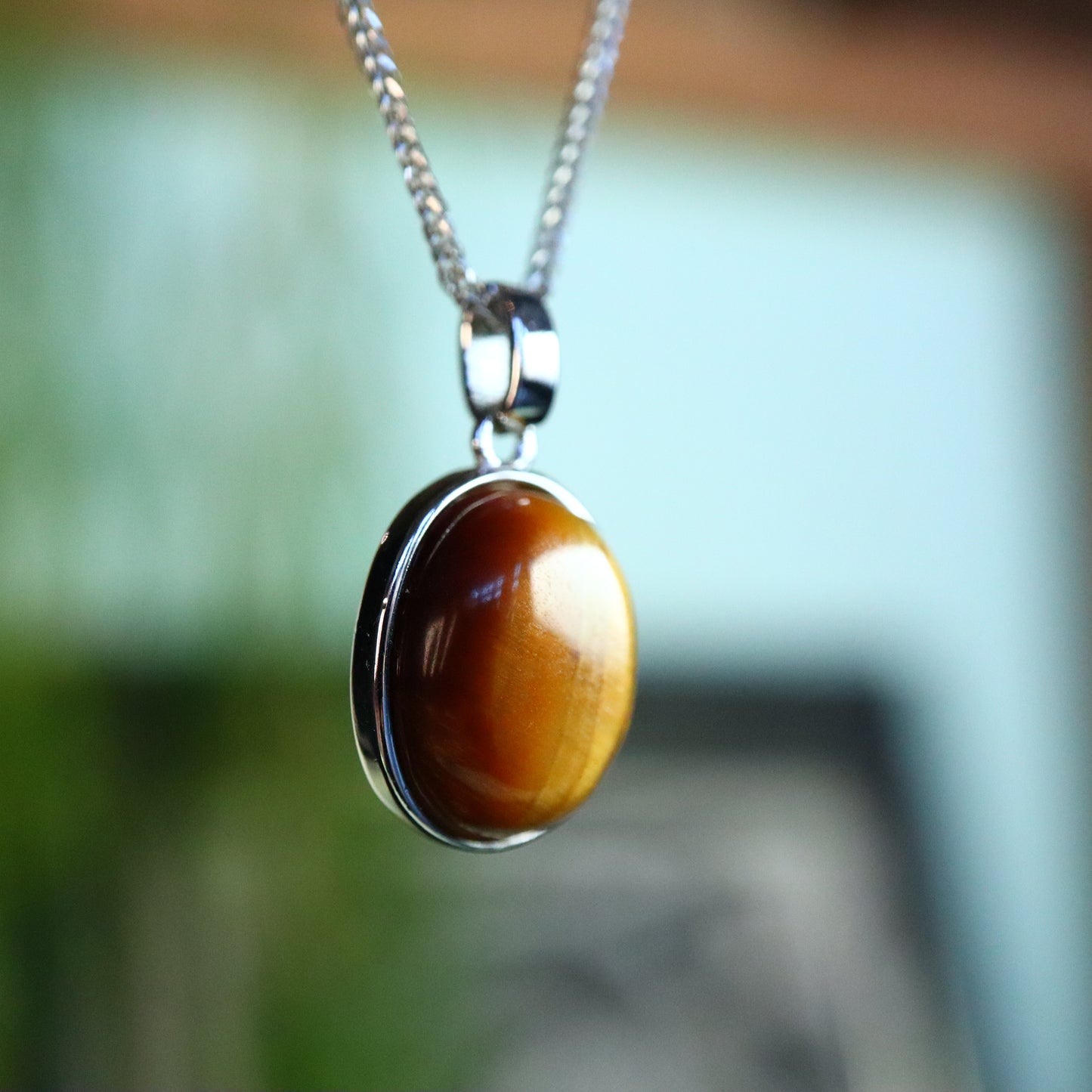 tijgeroog hanger 925 zilver